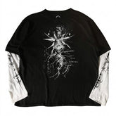 Cyber Goth Spliced Entity Graphic Long Sleeve T-Shirt