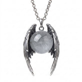 Goth Fallen Angel Wing Crystal Orb Necklace