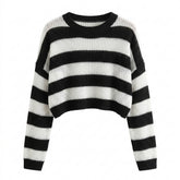 Goth Monochrome Stripe Cropped Knit Top