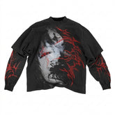 Goth Crimson Thorn Screaming Face Oversized Long Sleeve Shirt