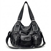 Goth Worn-Black Multi-Pocket Slouch Bag