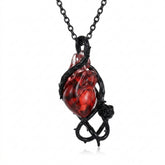 Goth Thorn-Wrapped Anatomical Heart Necklace