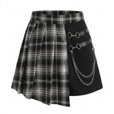 Goth Split-Panel Plaid Pleated Mini Skirt
