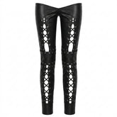 Goth Lace-Up Faux Leather Pants with Eyelet Cut-Out Detail