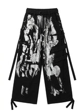 Cyber Goth Silver Brushstroke Strap Cargo Pants