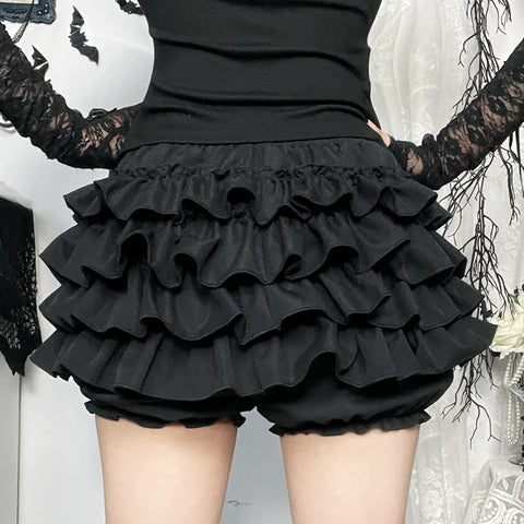 Goth Cross Pendant Tiered Ruffle Mini Dress