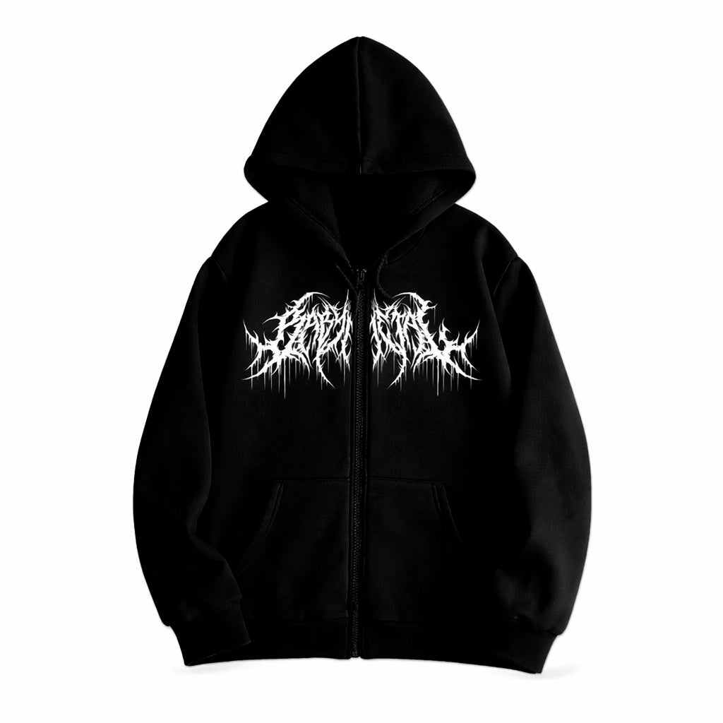 Gothic Hoodie with black metal graphic zip-up