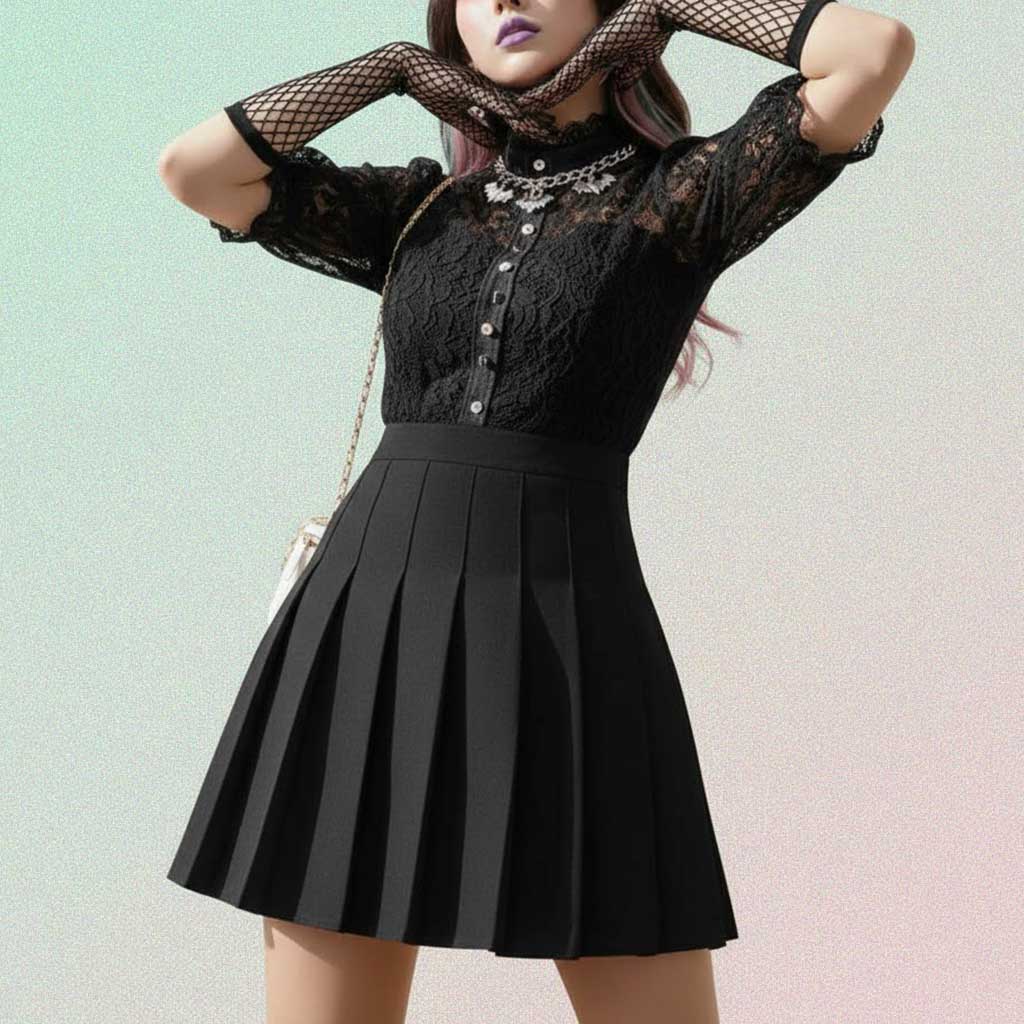 Gothic Mini Skirt with black high-waist