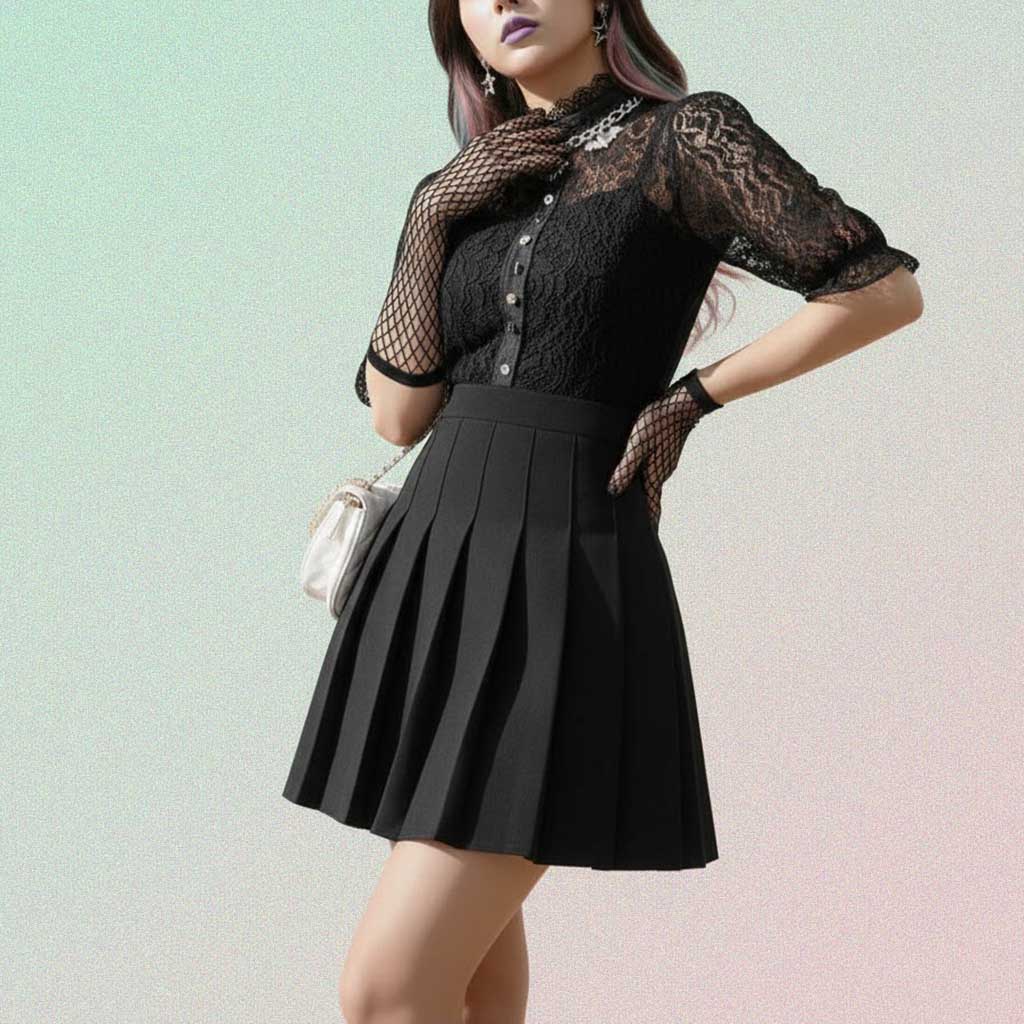 Gothic Mini Skirt with black high-waist