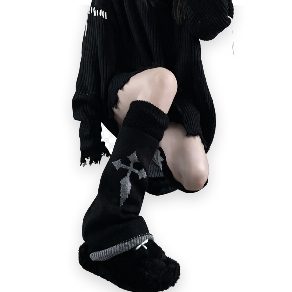 Gothic Leg Warmers with black cross knit