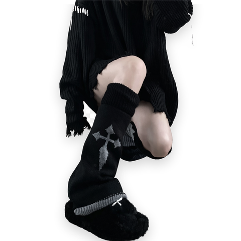 Gothic Leg Warmers with black cross knit