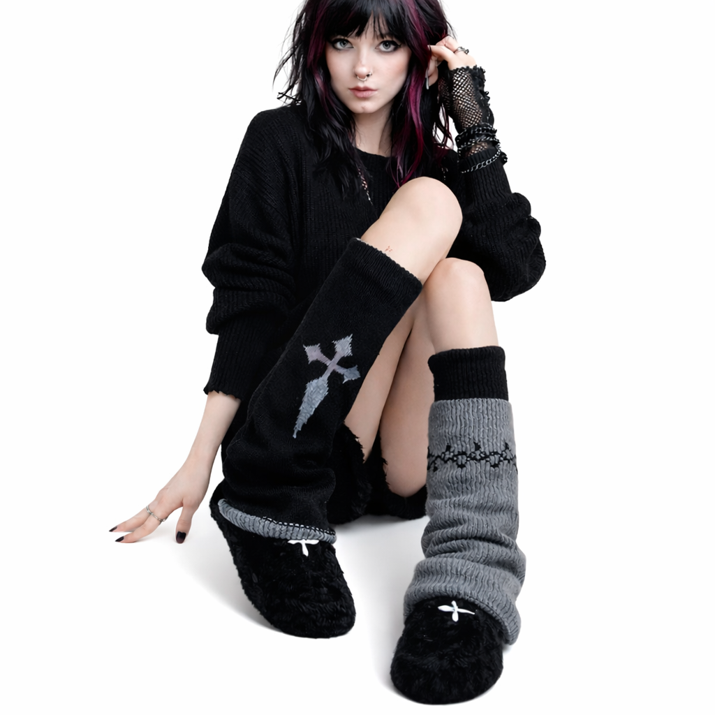Gothic Leg Warmers with black cross knit