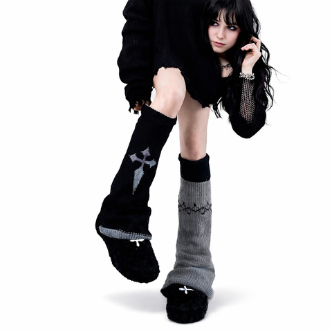 Gothic Leg Warmers with black cross knit