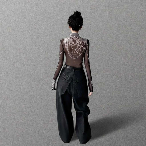 Gothic Top with black pearl chain print