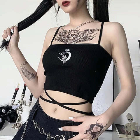 Gothic Cami Top with black moon print