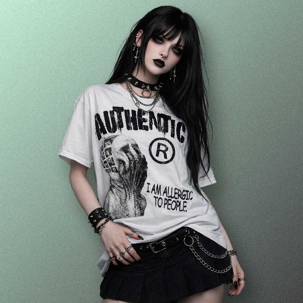 Gothic Punk T-shirt with white distressed authentic print
