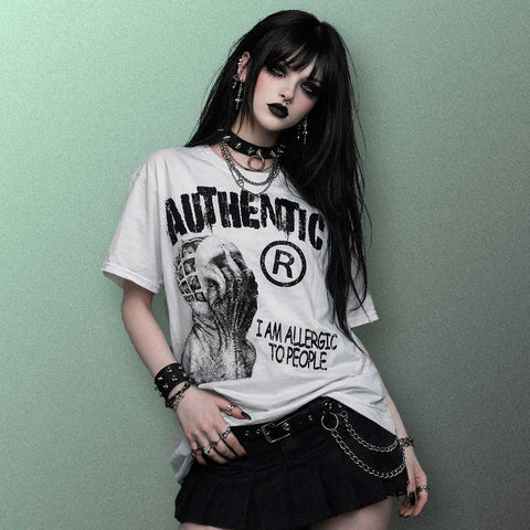 Gothic Punk T-shirt with white distressed authentic print
