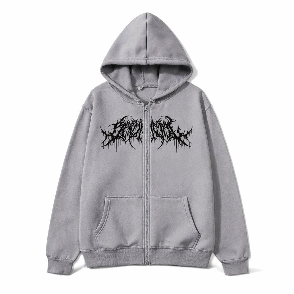 Gothic Hoodie with black metal graphic zip-up