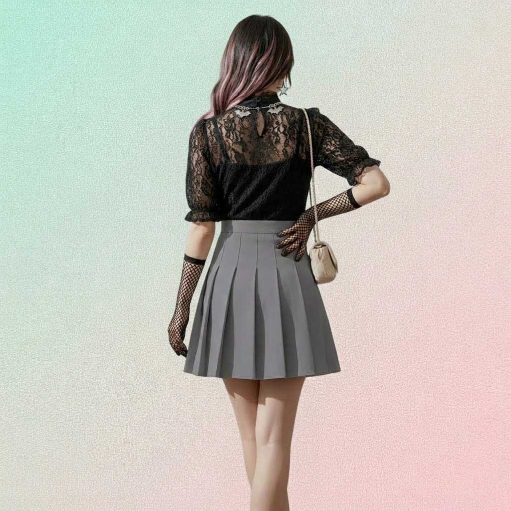 Gothic Mini Skirt with black high-waist