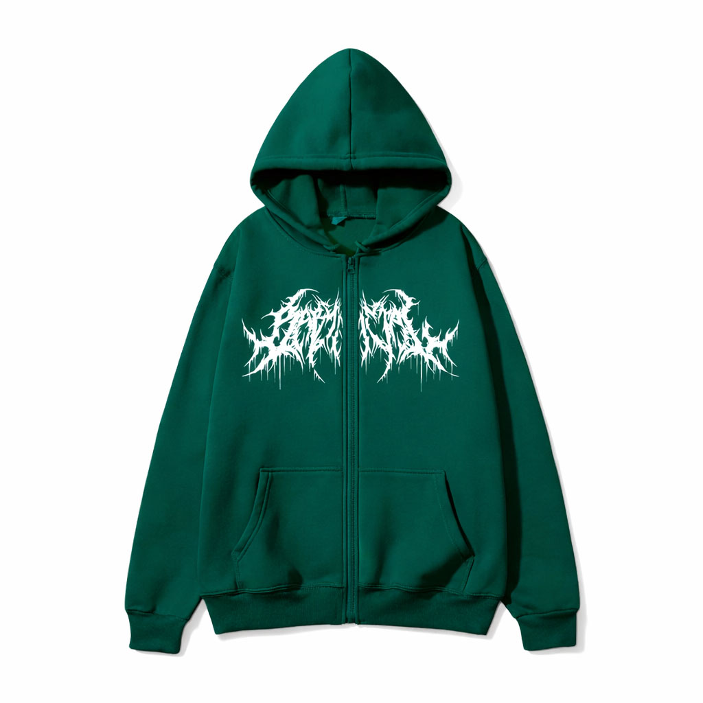 Gothic Hoodie with black metal graphic zip-up