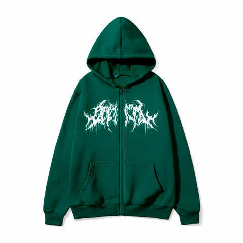 Gothic Hoodie with black metal graphic zip-up