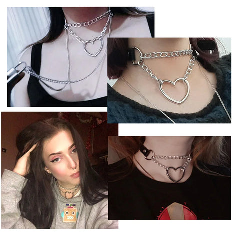 Goth Dark Heart Choker Necklace Set