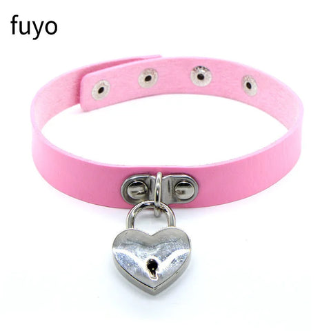 Pastel Goth Pink Faux Leather Choker Necklace Collection