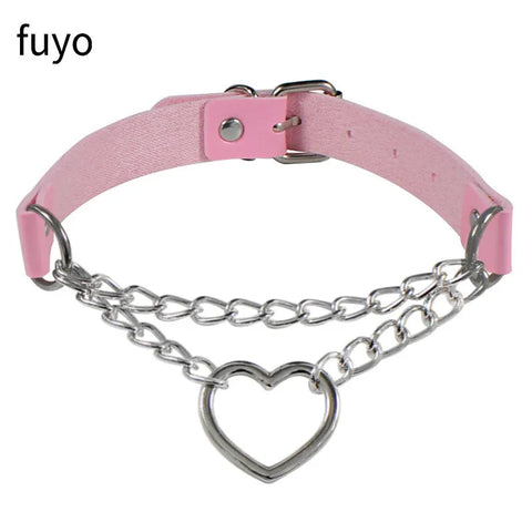 Pastel Goth Pink Faux Leather Choker Necklace Collection