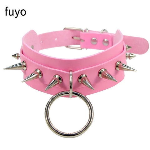 Pastel Goth Pink Faux Leather Choker Necklace Collection