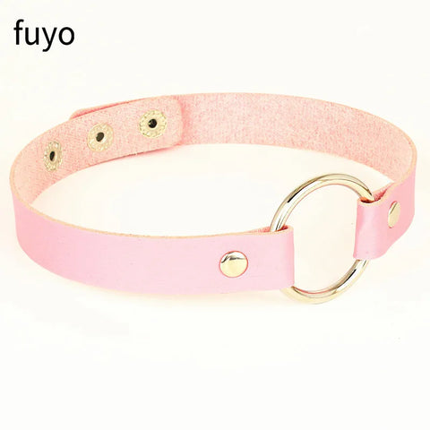 Pastel Goth Pink Faux Leather Choker Necklace Collection