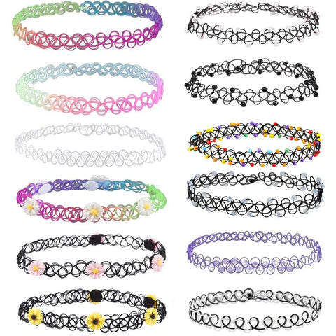 Mall Goth Tattoo Choker Necklace Set — 90s Stretch Collection