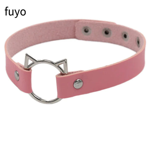 Pastel Goth Pink Faux Leather Choker Necklace Collection