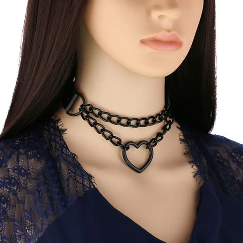 Goth Broken Heart Triple Chain Choker Necklace