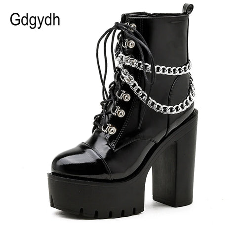 Goth Patent Lace-Up Platform Boot