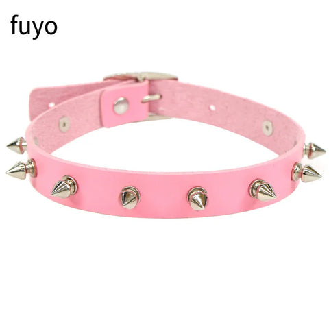 Pastel Goth Pink Faux Leather Choker Necklace Collection