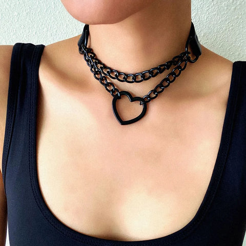 Goth Broken Heart Triple Chain Choker Necklace