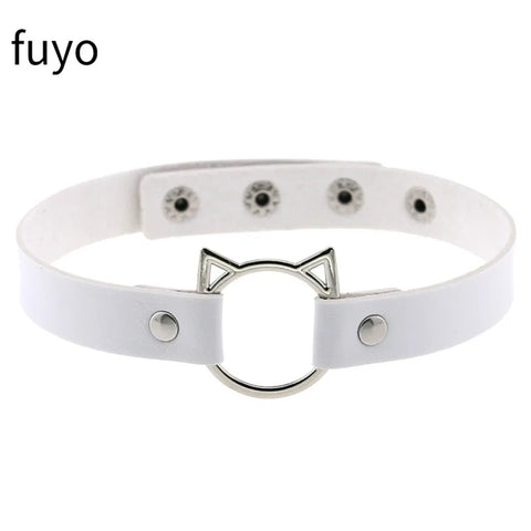 Pastel Goth White Faux Leather Spike & Chain Choker Necklace