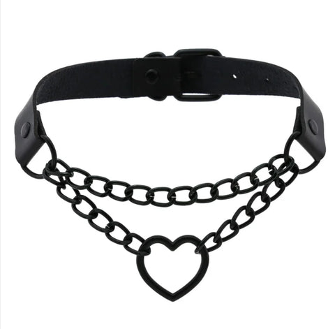 Goth Broken Heart Triple Chain Choker Necklace