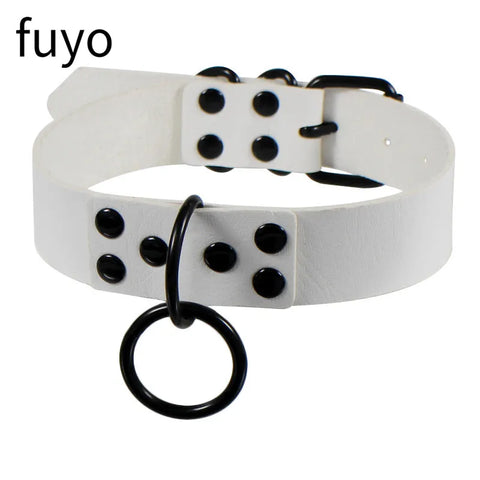 Pastel Goth White Faux Leather Spike & Chain Choker Necklace