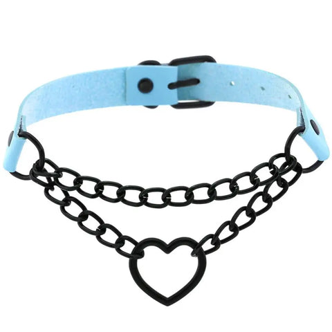 Goth Broken Heart Triple Chain Choker Necklace