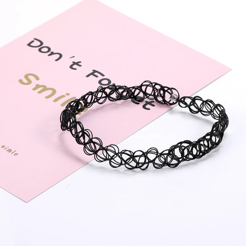 Mall Goth Tattoo Choker Necklace Set — 90s Stretch Collection