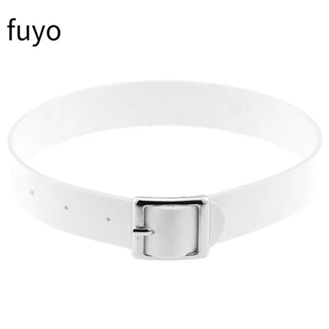 Pastel Goth White Faux Leather Spike & Chain Choker Necklace