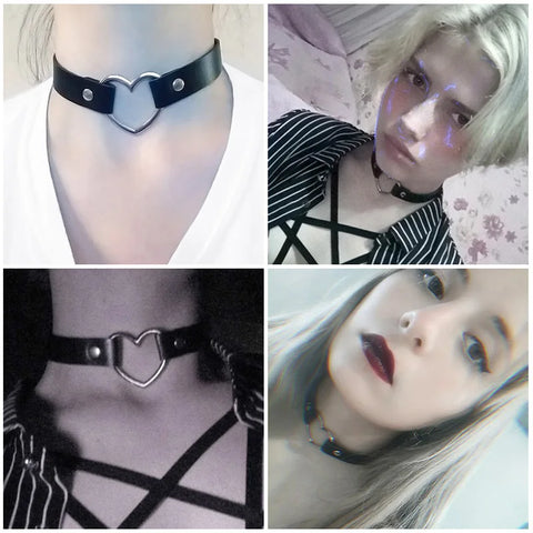 Goth Dark Heart Choker Necklace Set
