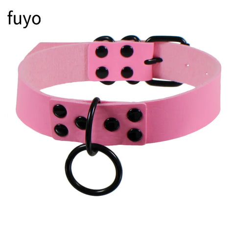 Pastel Goth Pink Faux Leather Choker Necklace Collection