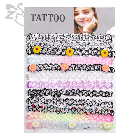 Mall Goth Tattoo Choker Necklace Set — 90s Stretch Collection