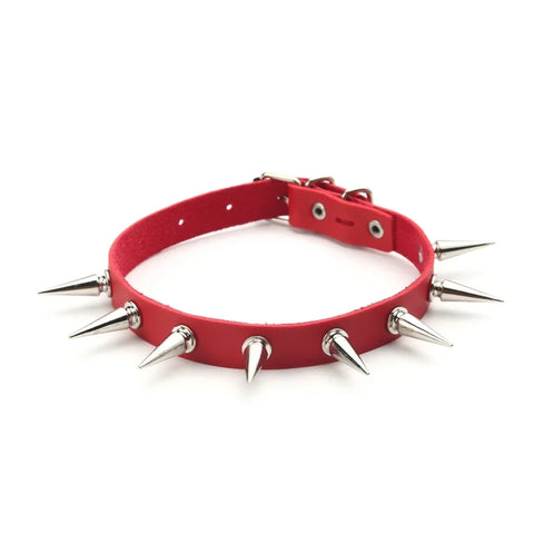 Goth Silver Spike Faux Leather Choker Necklace