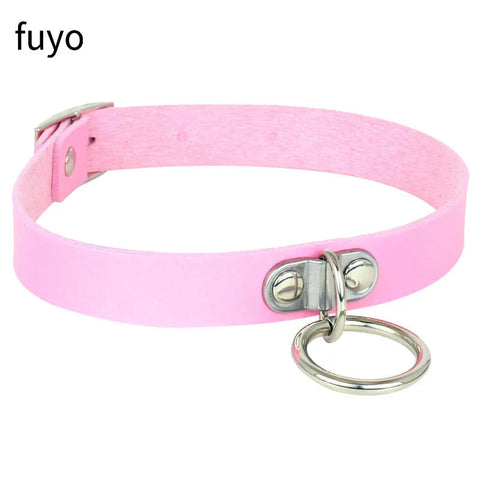 Pastel Goth Pink Faux Leather Choker Necklace Collection