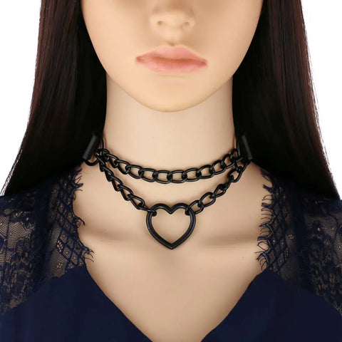 Goth Broken Heart Triple Chain Choker Necklace