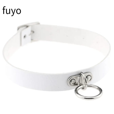 Pastel Goth White Faux Leather Spike & Chain Choker Necklace