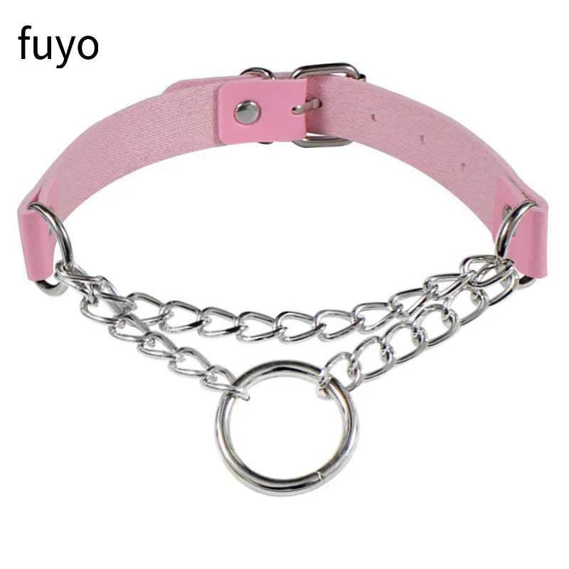 Pastel Goth Pink Faux Leather Choker Necklace Collection